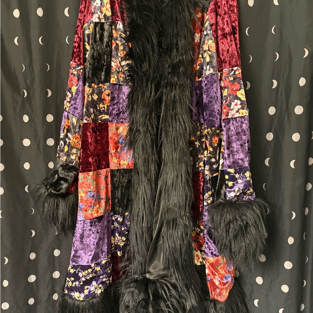 NWT Dolls Kill Current Mood Bold Love Velvet Patchwork Coat Grunge 90s Vibe